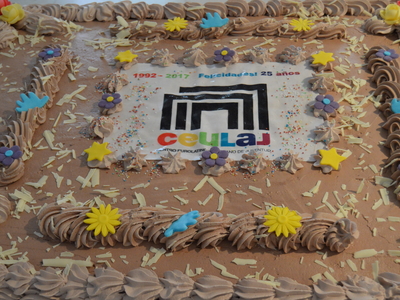 Tarta de celebración del 25 aniversario del Centro Eurolatinoamericano de Juventud, Ceulaj.