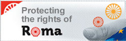 Cartel de la iniciativa, con el lema 'Proteger los derechos de los romaníes'