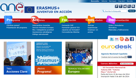 Home de la web Erasmus+: Juventud en Acción.