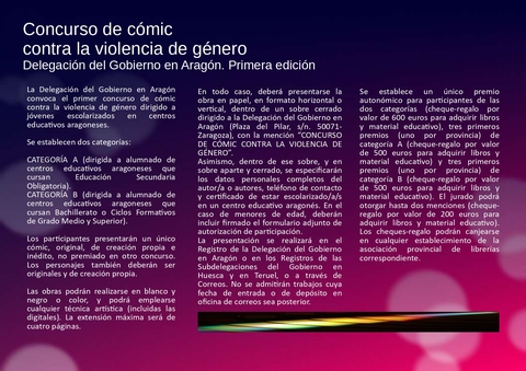 Bases del concurso de cómic contra la violencia de género dirigido a estudiantes de Aragón