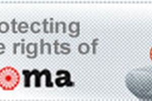 Cartel de la iniciativa, con el lema 'Proteger los derechos de los romaníes'