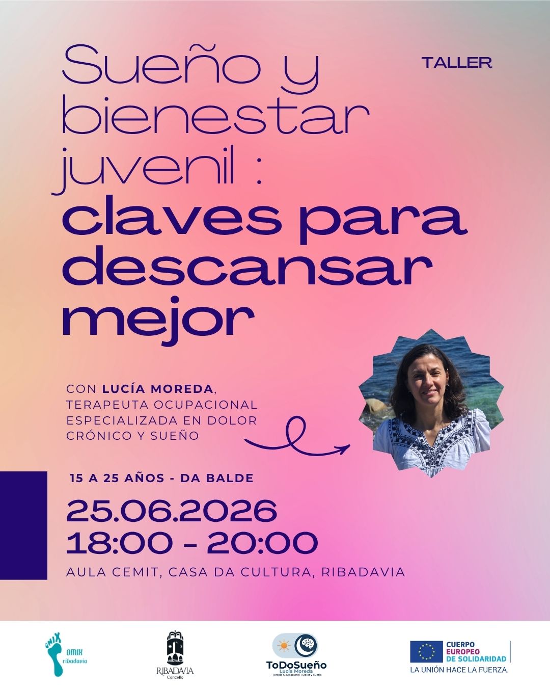 cartel de taller sobre sobre sueño y bienestar juvenil 