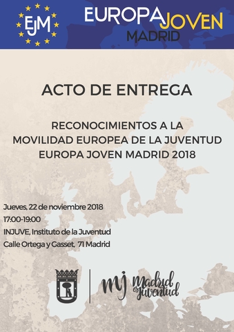Cartel acto de entrega de los reconocimientos a la movilidad europea de la juventud 2018