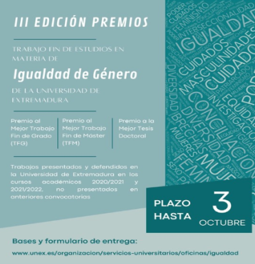 Imagen III Premios a Trabajo Fin de Estudios en Materia de Igualdad de Género. Universidad de Extremadura