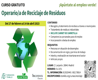 Imagen Curso Operario/a de Reciclaje de Residuos. Fundación Tomillo