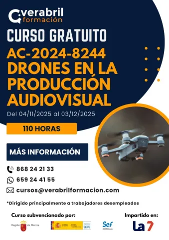 Imagen del curso de manejo de drones Cartel del curso de drones en producción audiovisual