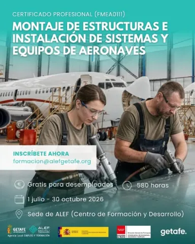 Certificado de Profesionalidad - Curso Montaje de Estructuras e Instalaci&oacute;n de Sistemas y Equipos de Aeronaves