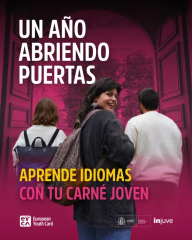 Cartel aprende idiomas con el carnet joven