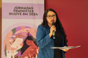 cartel de fondo "jornadas feministas Injuve 8M 2024"
